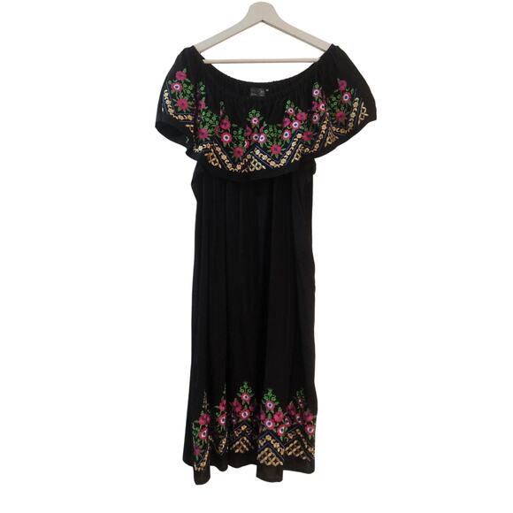 NEW Mexican Style Floral Embroidered Black Dress Womens Plus Size 3X 100% Rayon - Picture 1 of 8